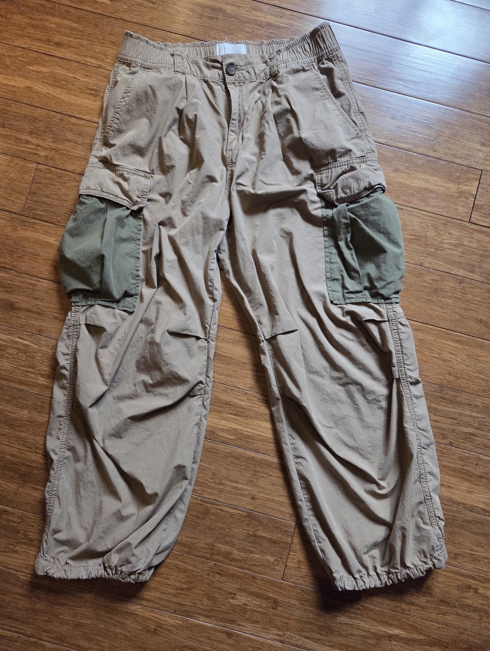 Anthropologie Cargo Pants Size 27 Khaki Green Utility Parachute Cinch Hem Y2K